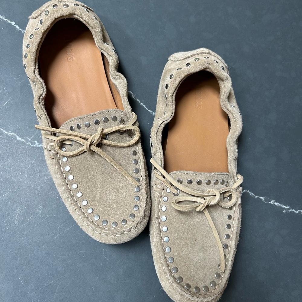 ALOHAS Tan Suede Studded Moccasins - Picture 3 of 6